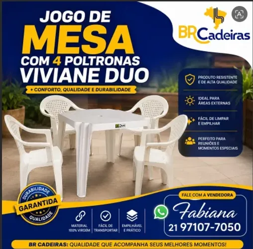 Jogo completo de mesa com 4 cadeiras com braço