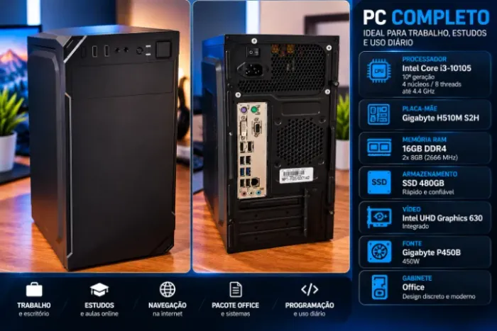 PC Intel Core i3 10ª Geração | 16GB RAM | SSD 480GB