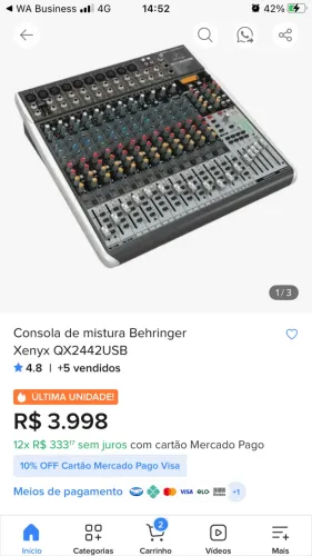 Mesa de som 2500 reais