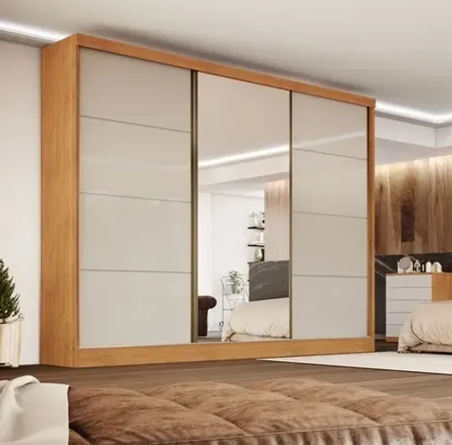 Guarda Roupa 2.70M Casal 3Ptas Correr C/Espelho 100%MDF. Produto Novo Direto de Fábrica.