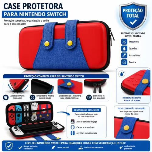 Promoção - Case de Proteção Temática super Mario p/ Nintendo Switch e OLED [NOVAS]