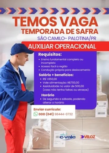 AUXILIAR OPERACIONAL - São Camilo (Palotina) - PR
