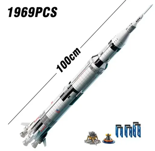 BLOCOS DE MONTAR FOGUETE SATURN V APOLLO COM 1969 PEÇAS REF 92176 MARCA MEGA TIPO LEGO