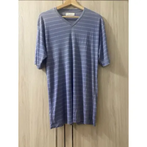 Pijamas Infantil Masculina Listrada Gola V Azul Claro Manga Curta.