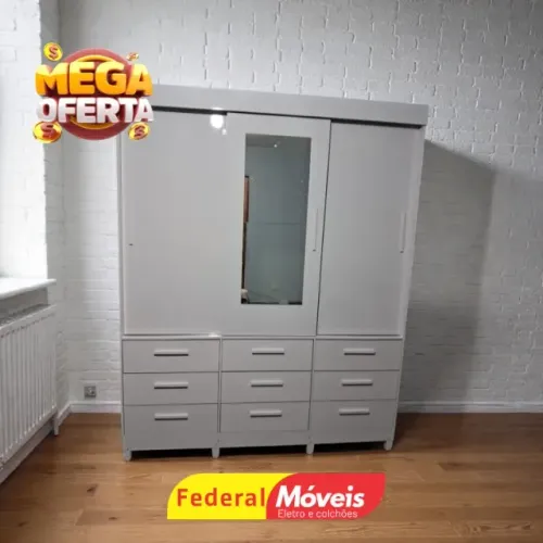 Guarda Roupa 3 Portas 9 Gavetas Off White TEMOS CREDIÁRIO