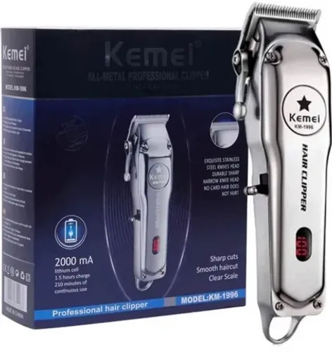 Máquina De Cortar Cabelo Kemei Profissional Km-1996 Prata