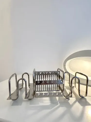 Suporte de talheres de mesas antigo em aço inox 