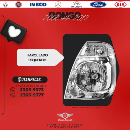 Farol esquerdo kia bongo 2006 a 2012