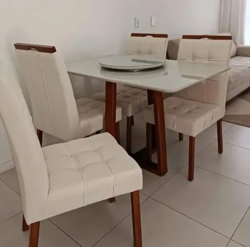 MESA VIDRO 4mm BASE E CADEIRAS EM MADEIRA MACIÇA!! 625TT7