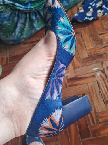 Sapatos de Salto Alto Floral Azul