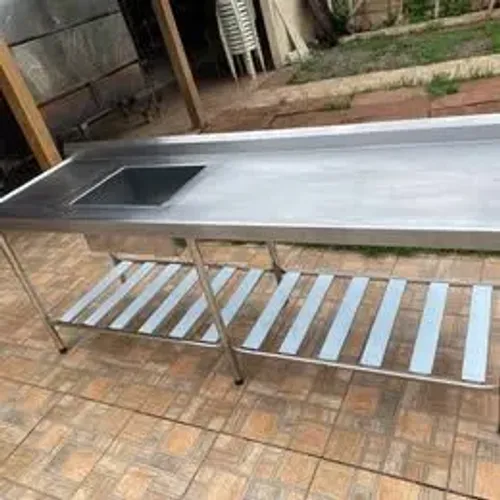Mesa inox com cuba 240 X 70 - Marcos 