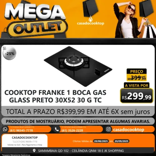 COOKTOP FRANKE 1 BOCA GAS GLASS PRETO 30X52 30GTC
