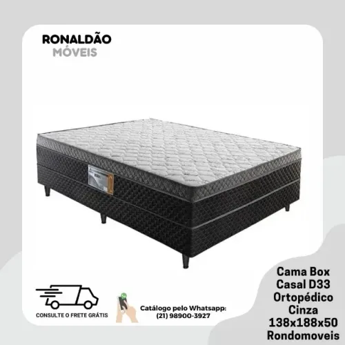 Cama Box Casal D33 Rondomoveis Cinza - Entrega Rápida! 