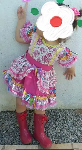 Vestido Infantil Festa Junina + botas