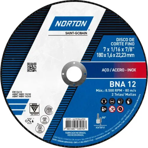 Disco de corte 180 x 1,6 x 22,23 mm BNA12 - NORTON