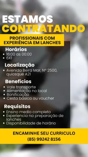 Vagas de emprego lanchonete