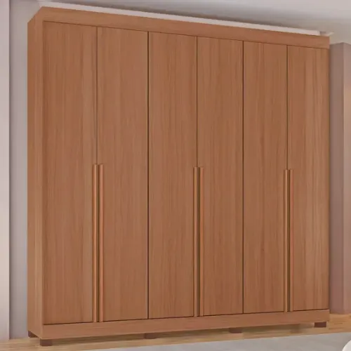 Guarda Roupa Grécia 100% MDF Tuboarte 6 Portas 5 Gavetas Freijó/Freijó