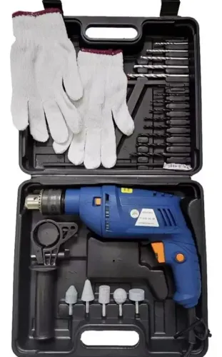 Furadeira com acessórios e maleta 110V NOVA