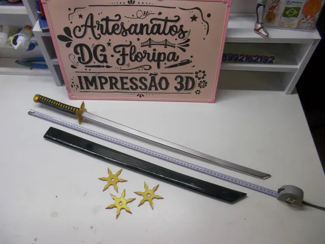 Espada Jiraiya O incrível ninja Impressão 3D com bainha preta e 3 estrelas ? ? ?  