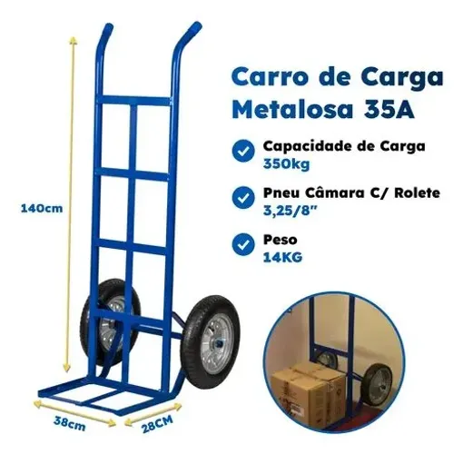 Carrinho de Cargas Armazém Transporte 350kg Azul Reforçado 