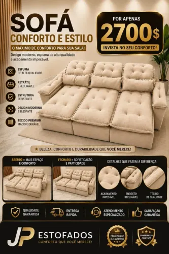 SOFÁ RETRÁTIL RECLINÁVEL COM PILLOW TOP