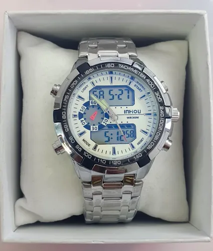 Relógio Intiou WR Dual Time Prateado com Cronômetro e Alarme