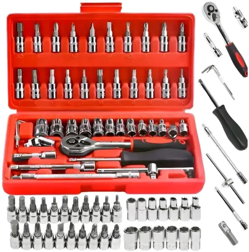 Kit Chaves, 46 Peças, Soquete, Catraca, Maleta