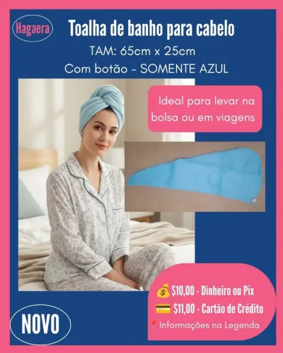 Novo - Toalha de Cabelo - Somente Azul