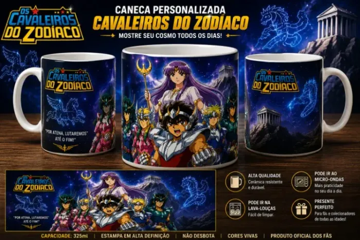 Caneca Personalizada Cavaleiros do Zodíaco | Saint Seiya | Presente Geek Anime