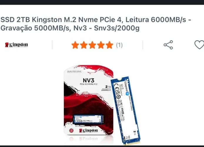 SSD NVME 2 TERA ORIGINAL KINGSTON 1 mês de uso