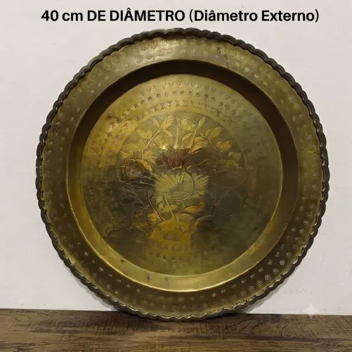 Antigo Prato De Parede Em Latão Pavão 40cm Made In Hong Kong