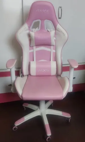 Cadeira Gamer MX5 giratoria branco e rosa - MYMAX
