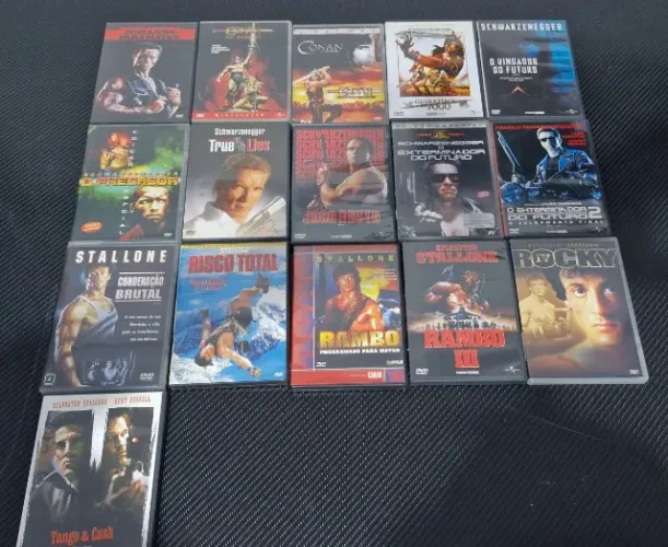  Lote 16 DVDs de Ação e Clássicos - Schwarzenegger, Stallone, Conan e Outros