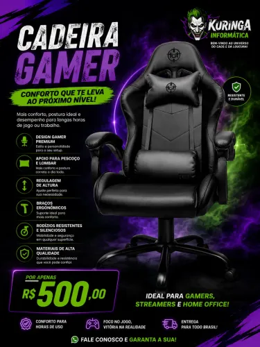 Cadeira Gamer Heron, Lacrada! ?  Montada ou desmontada com entrega grátis em fortaleza! 