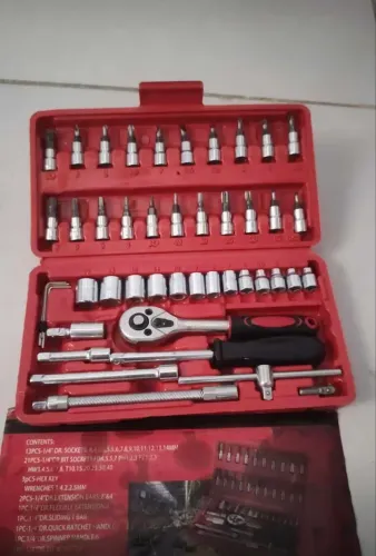 Kit Jogo de Chaves Soquete e Catraca 46 Peças com Maleta - Aço Cromo Vanádio Profissional
