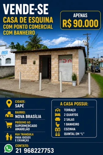 Casa de esquina com ponto comercial pra vender
