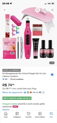 Kit Completo Unhas de Gel / Manicure (Cabine, Lixadeira, Esmaltes e Acessórios)