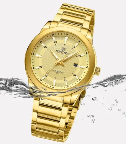 Relógio Naviforce Dourado Fashion Aço Inoxidável Luxo Premium