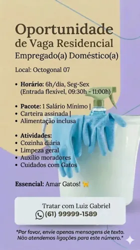Oportunidade de Emprego - Serviço Doméstico Octogonal/DF