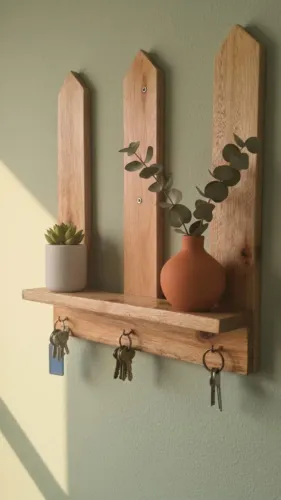 Porta-Chaves de Madeira com Prateleira Decorativa - Organização e Charme para sua Entrada