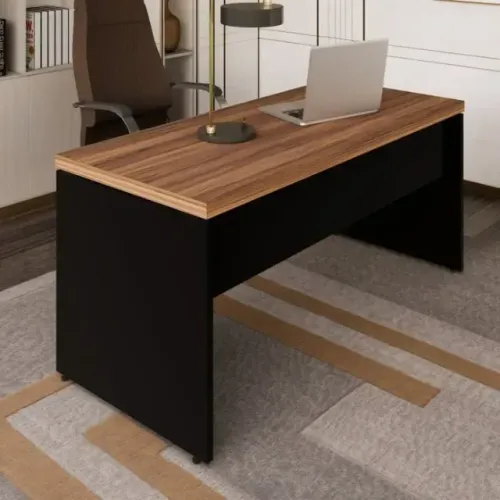 Mesa Executiva Pé Painel 120x60 Amadeirada Com Base Preta