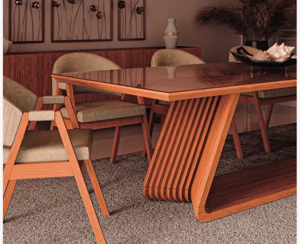 Mesa de Jantar 2,20 Cinamomo com Vidro NOVO (Sem Cadeira)