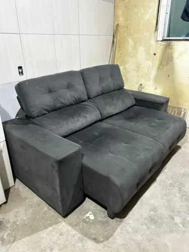 Sofá retrátil e reclinável 2 lugares - suede grafite, moderno e confortável
