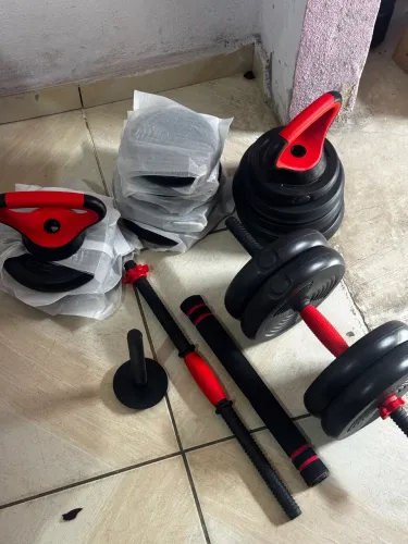 Kit treino em casa. Halteres, barra,kettlebell e anilhas até 40 kg