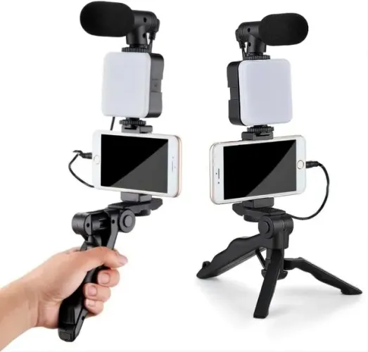 Kit de Gravação Completo com Tripé, Luz LED e Suporte para Celular