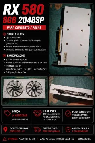 Rx 580 8gb 2048sp com defeito