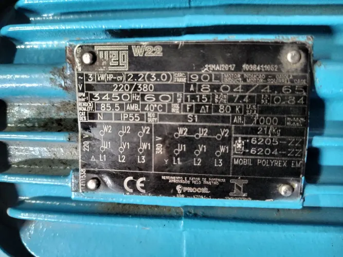 MOTOR ELÉTRICO WEG 3 CV 3450 RPM TRIFASICO 