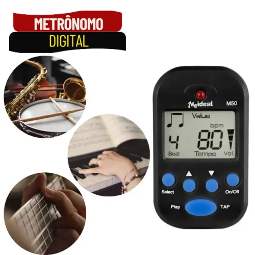 Metrônomo Digital LCD M50 para Estudo Musical Controle de Ritmo e Tempo - SMS18