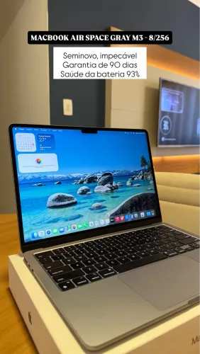 MacBook Air 13.6 - M3 Space Gray, de 256GB - 8GB, Seminovo 93%, Garantia