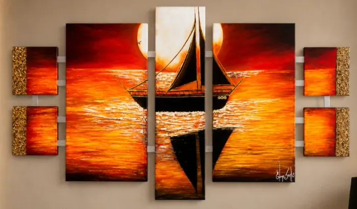 Quadro Navegando ao Por do Sol - Grande 1.42/ 80 - Detalhes em relevo - Promoção!!!